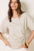 Mel Stripe Side Pleat Tee