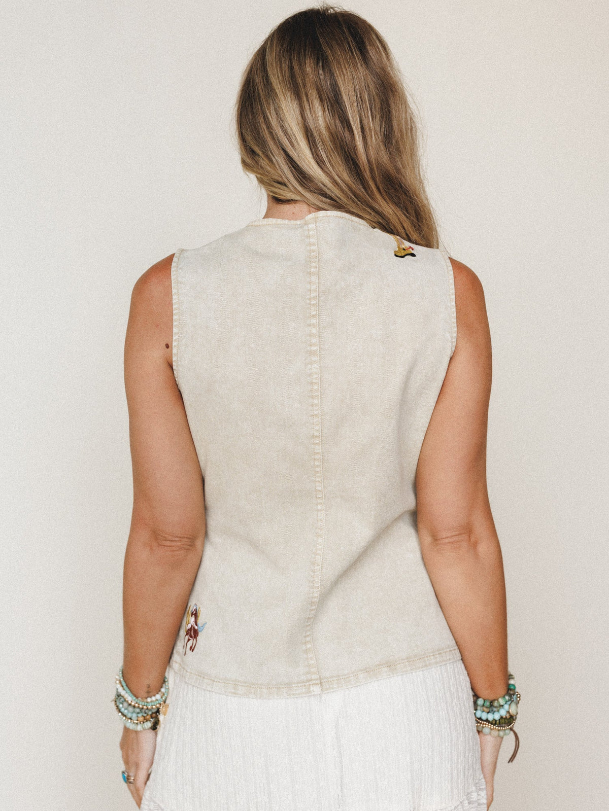 Best in the West Vest Embroidered Top - Washed Sand