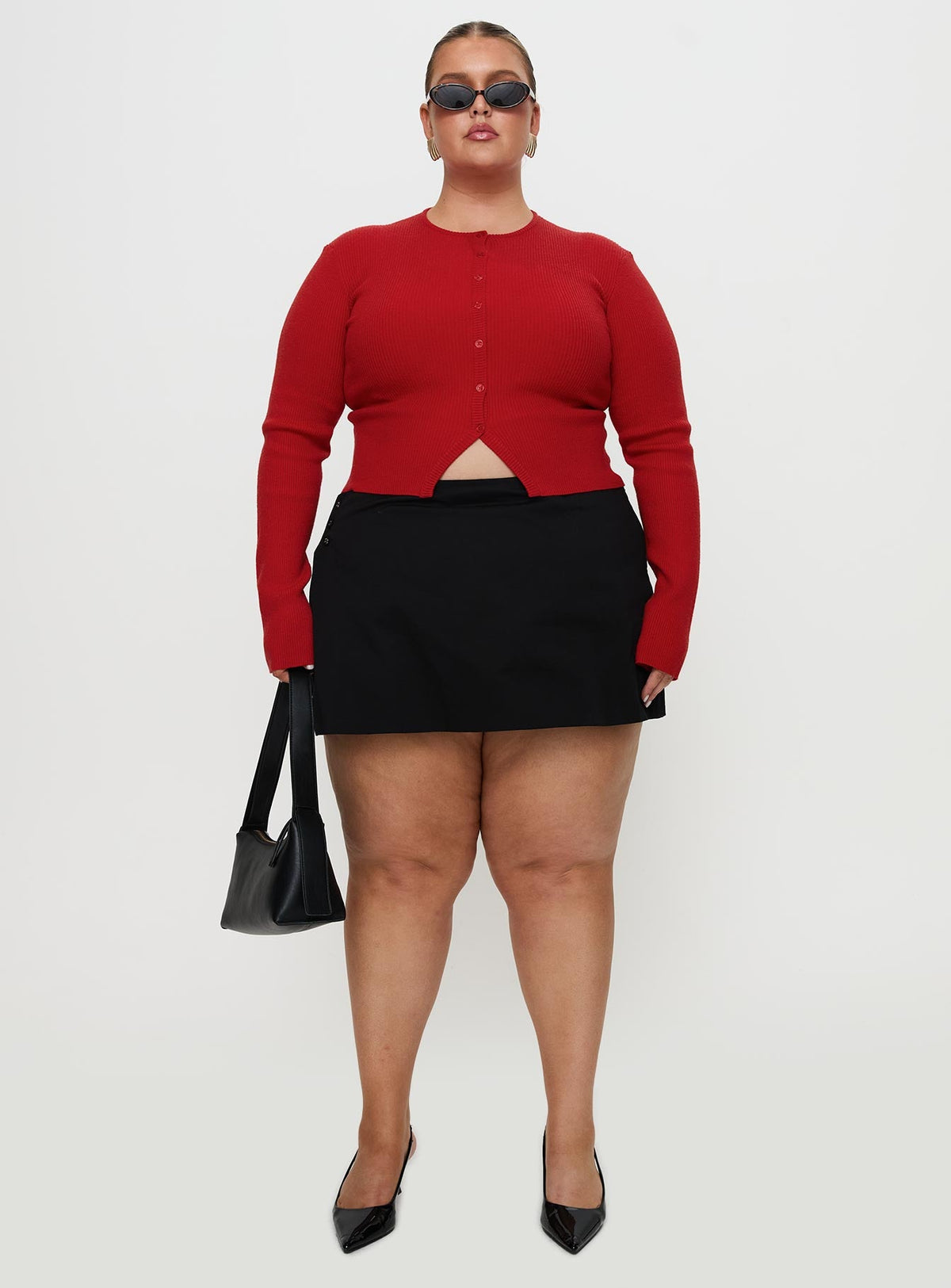 Suzu Long Sleeve Knit Top Red Curve