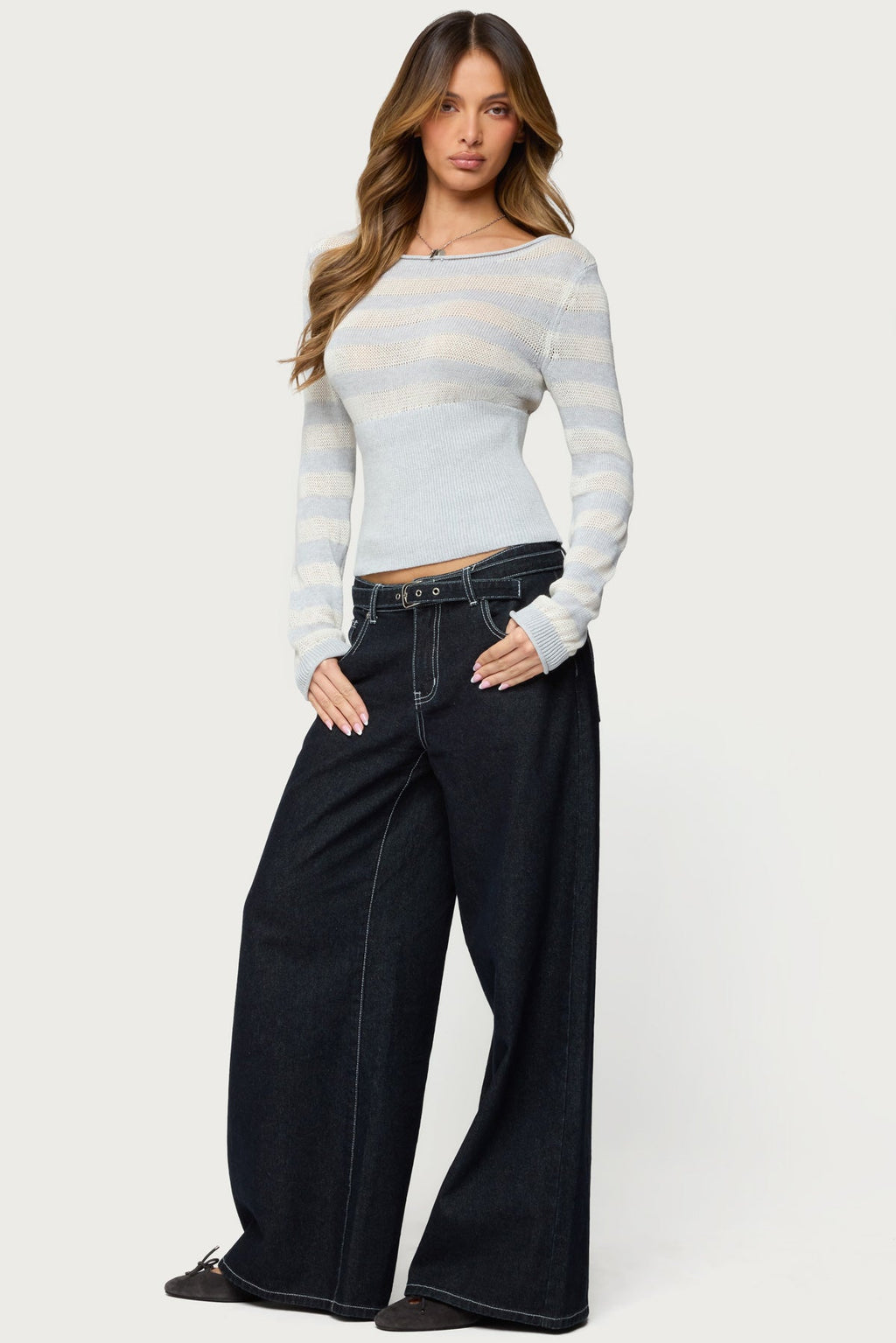 Cornella Boat Neck Striped Knit Top