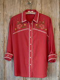 Round Top Embroidered Button Down - Red Clay