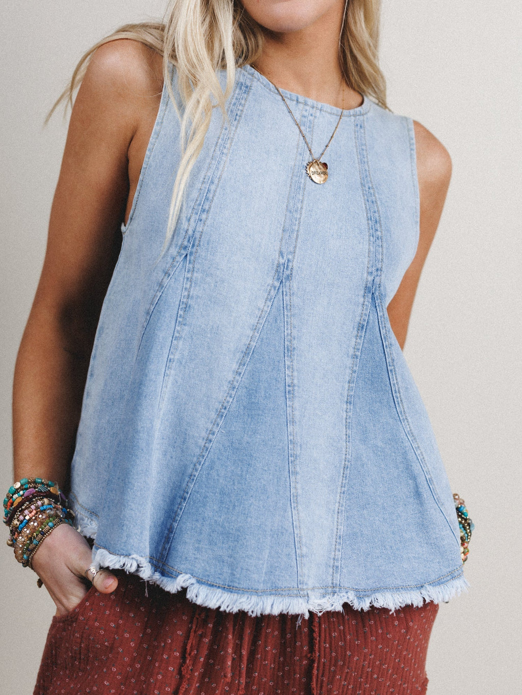 Hanging High Denim Top - Light Wash