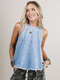 Western Luxe Denim Top - Blue