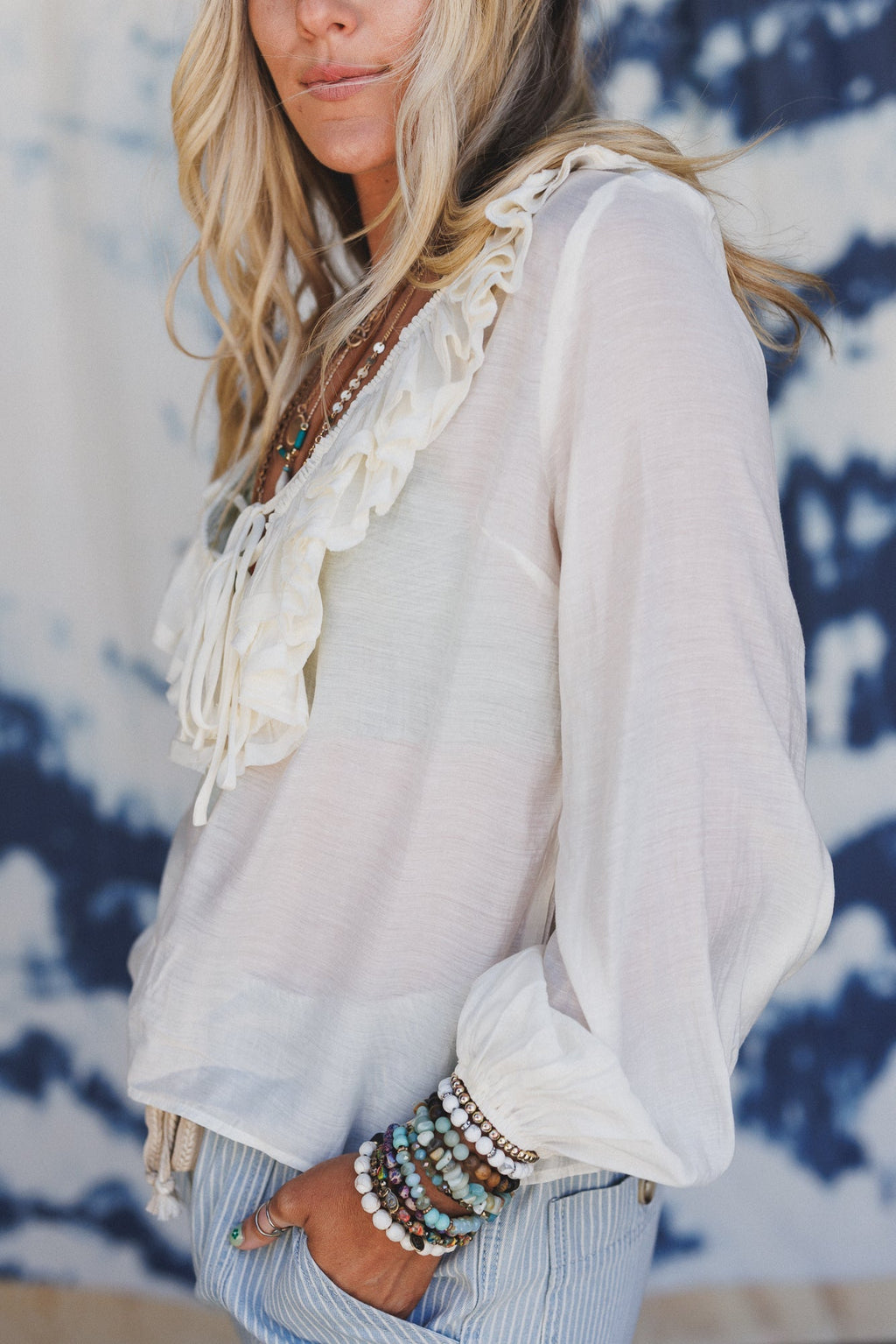 Alila Ruffled V Neck Blouse - Off White
