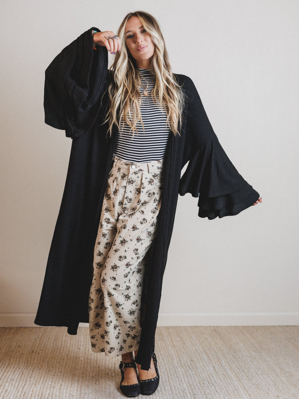 The Nest Radiant Ruffles Duster Cardigan - Black