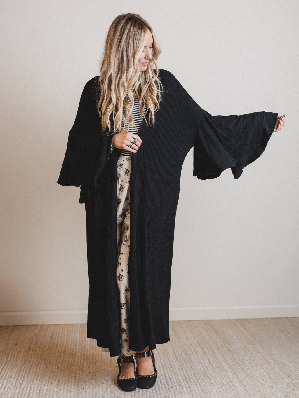 The Nest Radiant Ruffles Duster Cardigan - Black