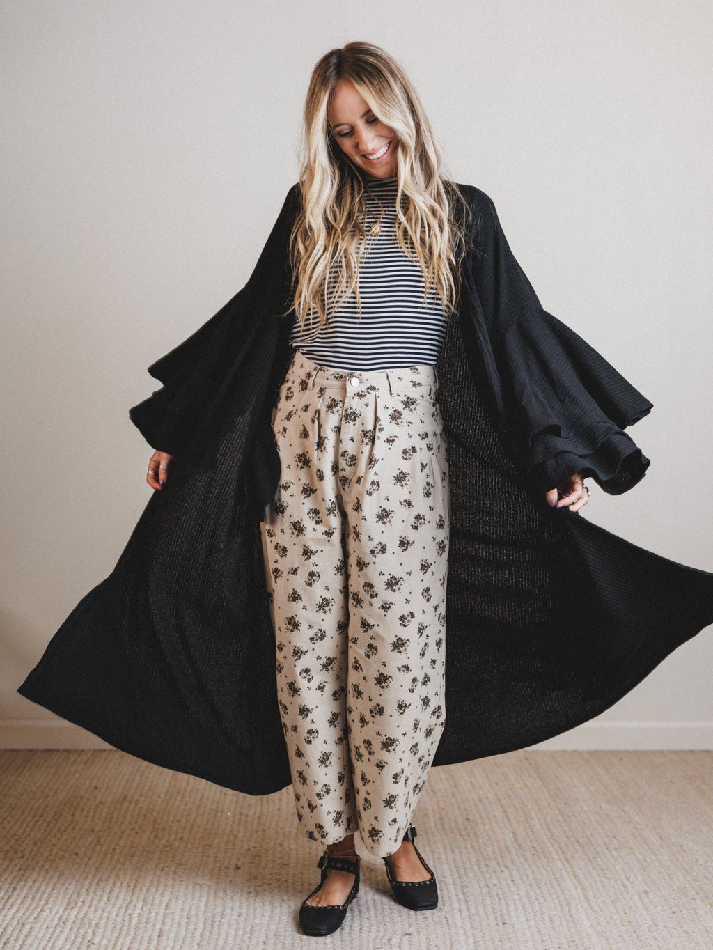 The Nest Radiant Ruffles Duster Cardigan - Black