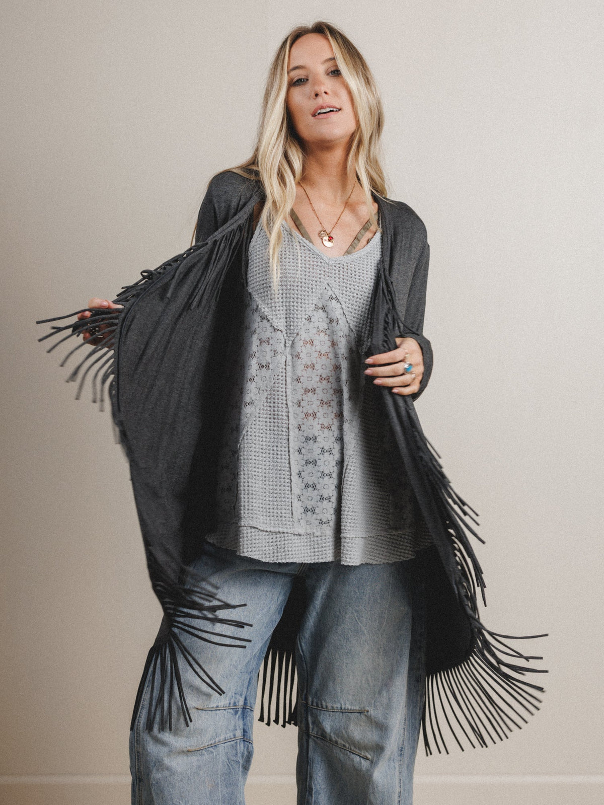 The Nest Showstopper Fringe Cardigan - Charcoal