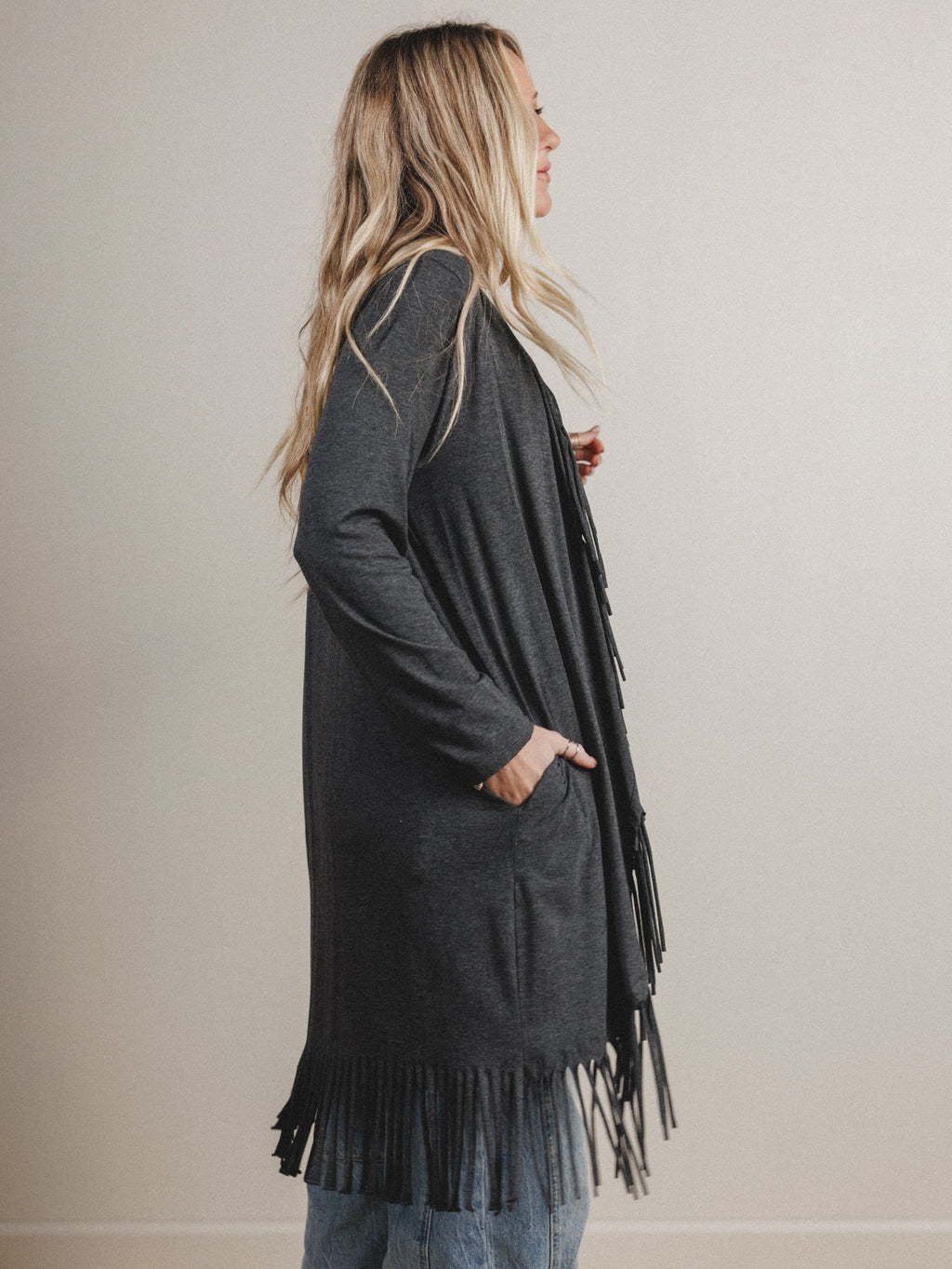 The Nest Showstopper Fringe Cardigan - Charcoal