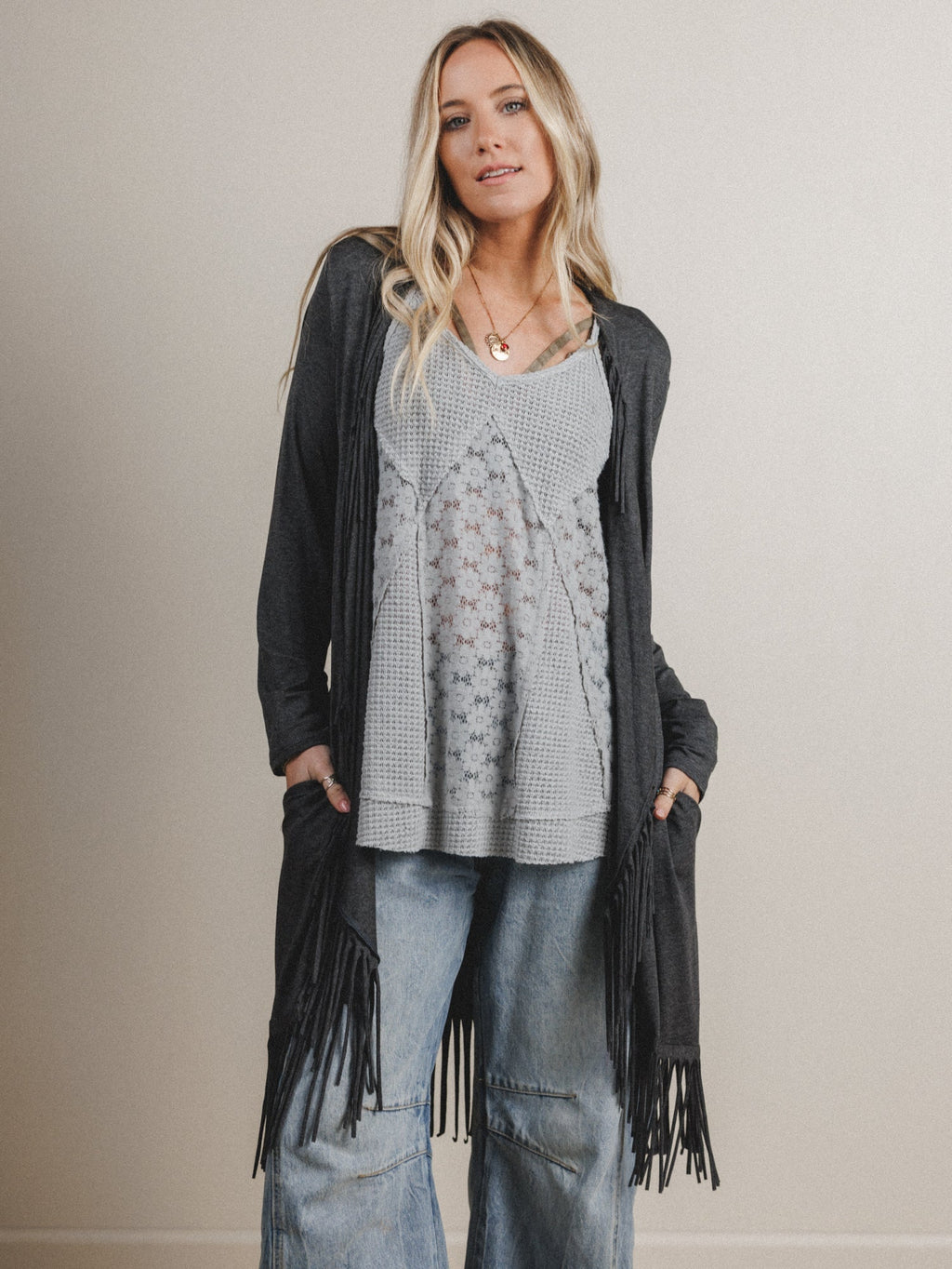 The Nest Showstopper Fringe Cardigan - Charcoal
