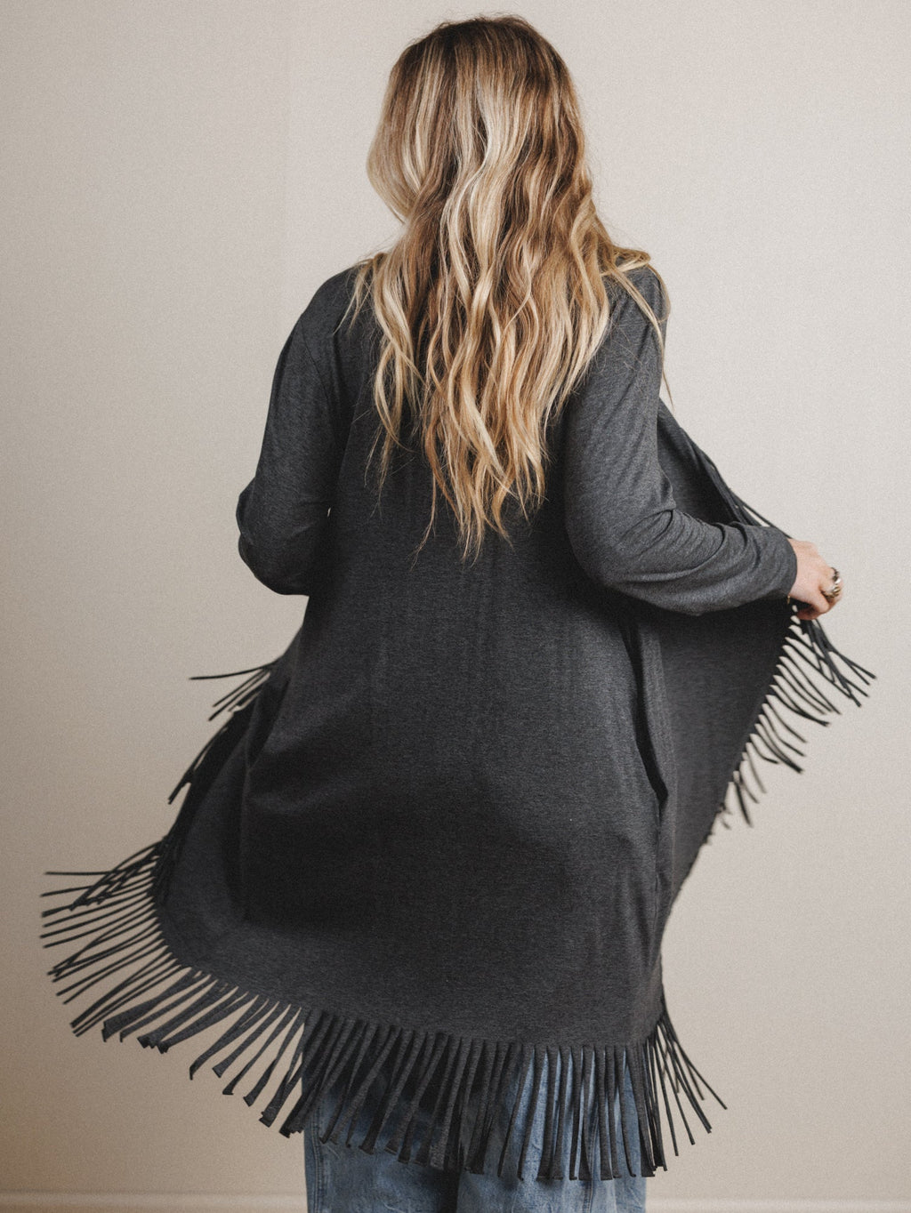 The Nest Showstopper Fringe Cardigan - Charcoal