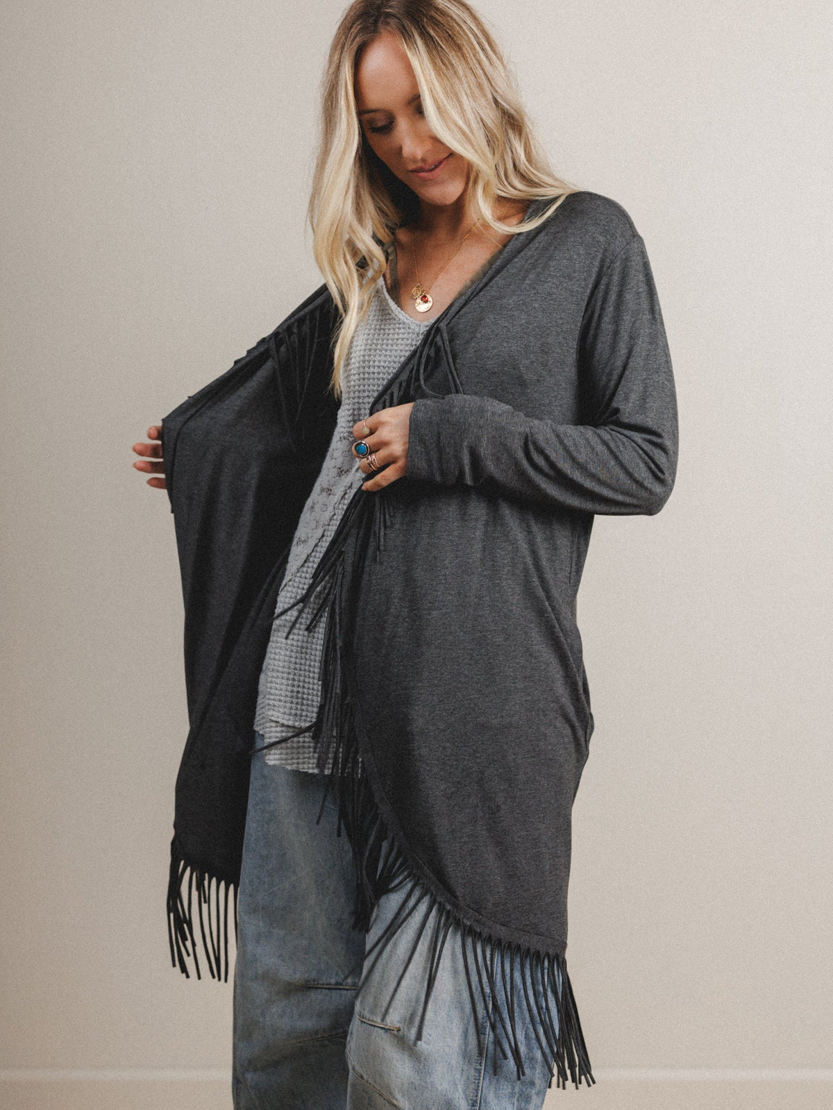 The Nest Showstopper Fringe Cardigan - Charcoal
