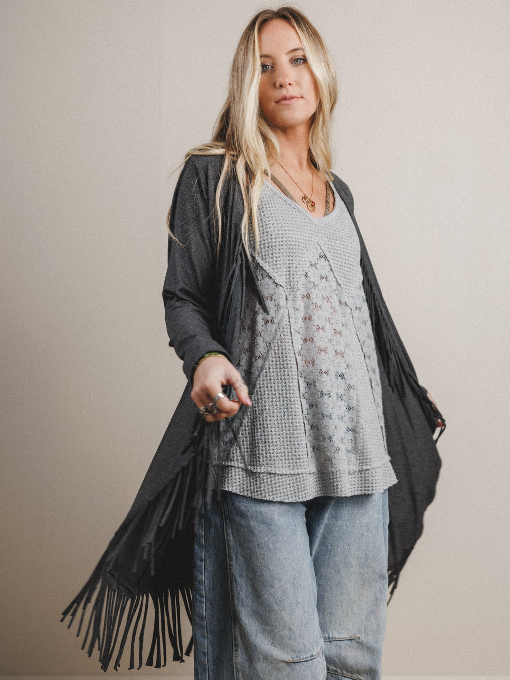 The Nest Showstopper Fringe Cardigan - Charcoal
