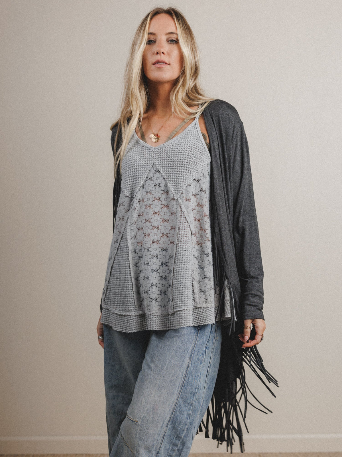 The Nest Showstopper Fringe Cardigan - Charcoal