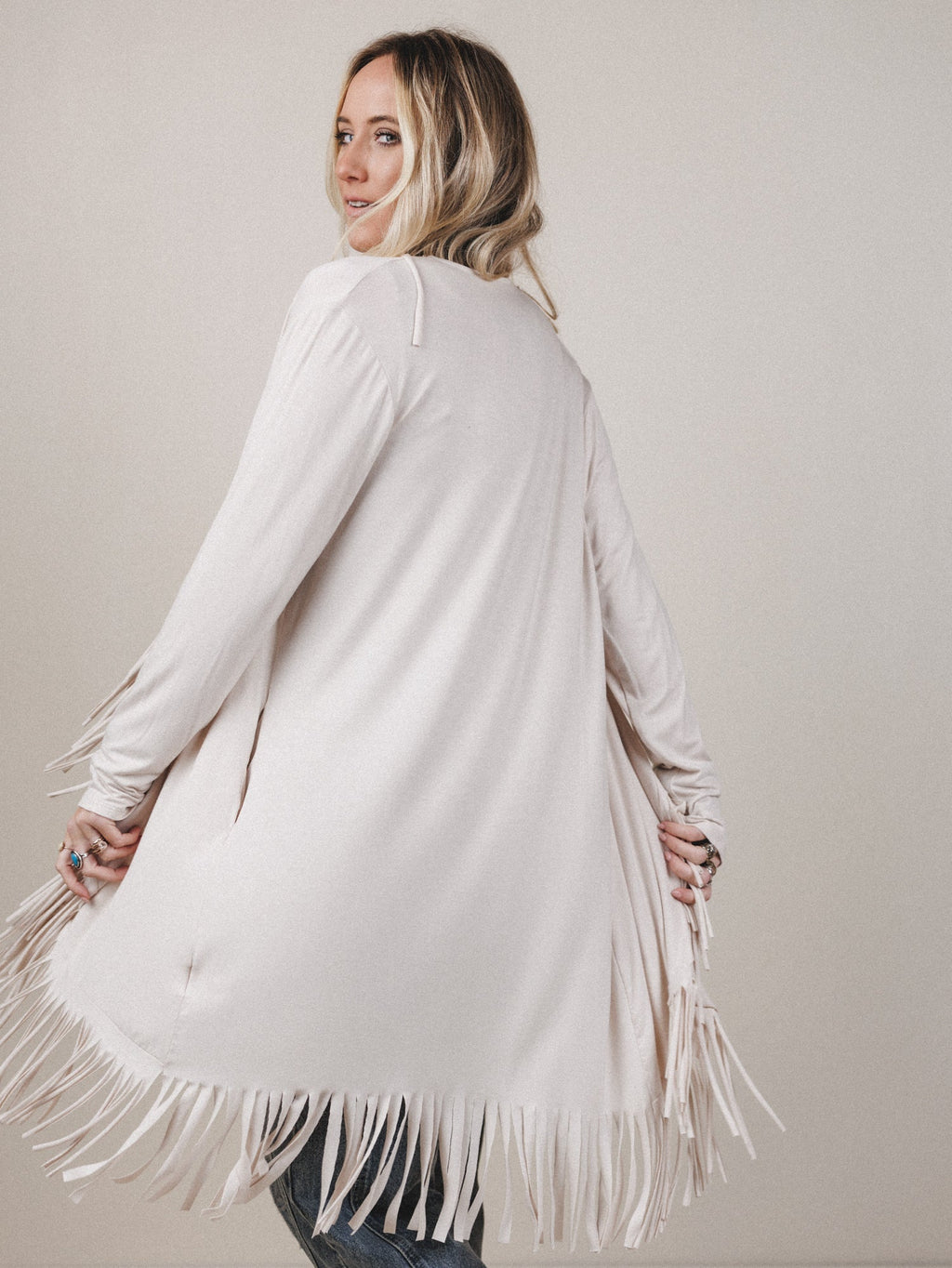 The Nest Showstopper Fringe Cardigan - Oat