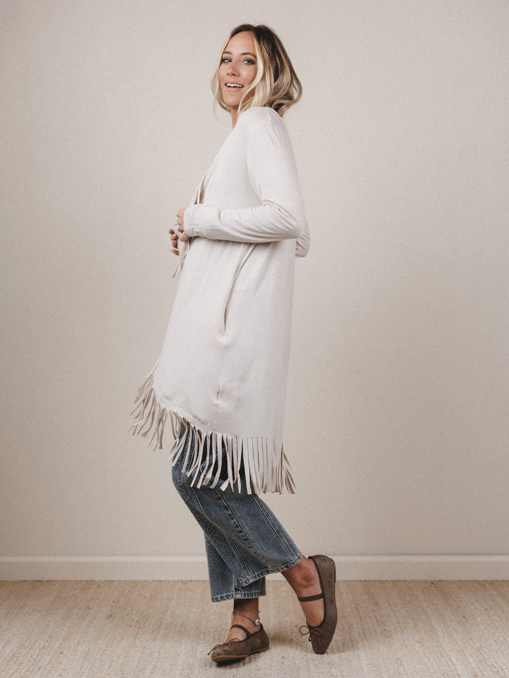 The Nest Showstopper Fringe Cardigan - Oat