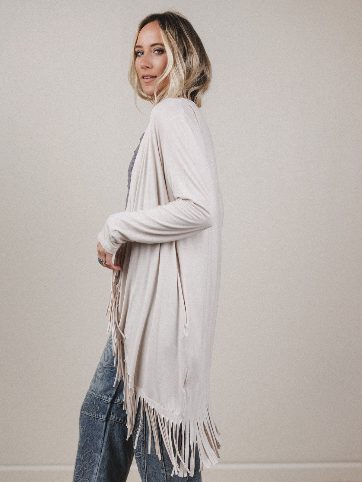 The Nest Showstopper Fringe Cardigan - Oat