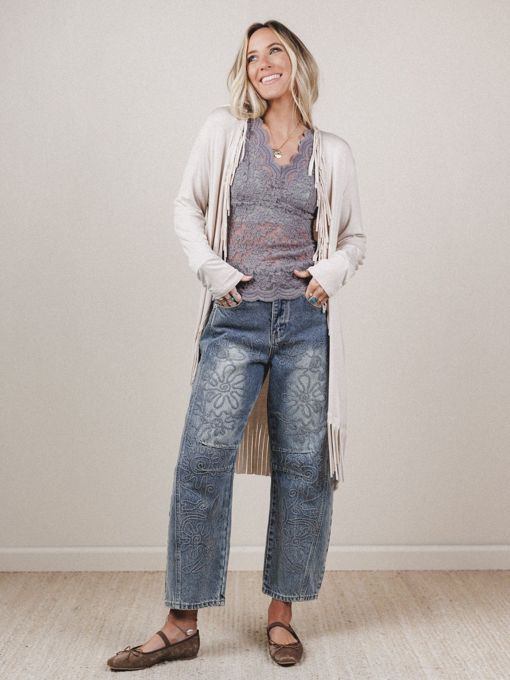 The Nest Showstopper Fringe Cardigan - Oat
