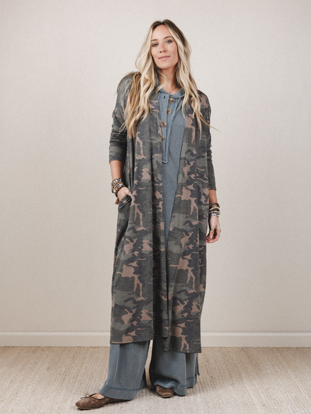 The Nest Essential Camo Cardigan - Olive Charcoal