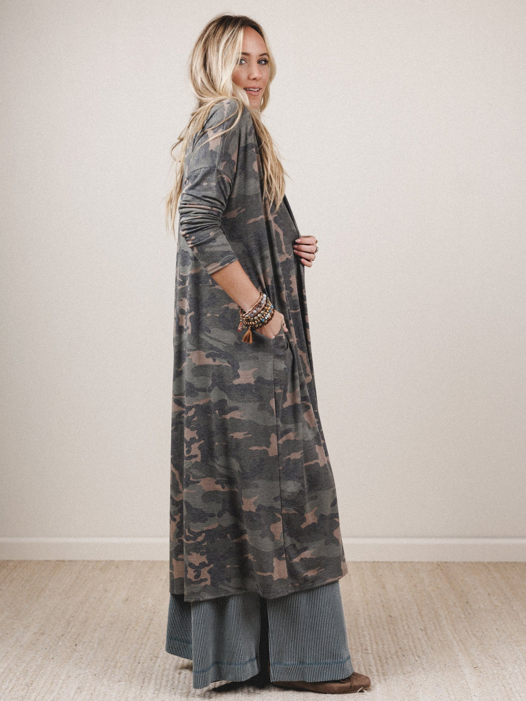 The Nest Essential Camo Cardigan - Olive Charcoal