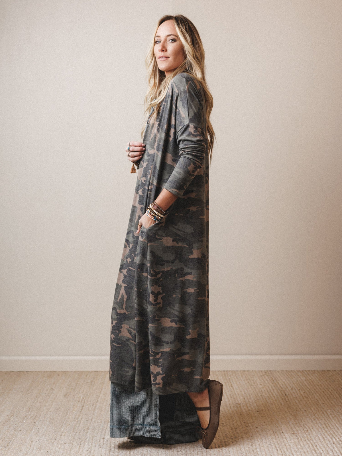The Nest Essential Camo Cardigan - Olive Charcoal