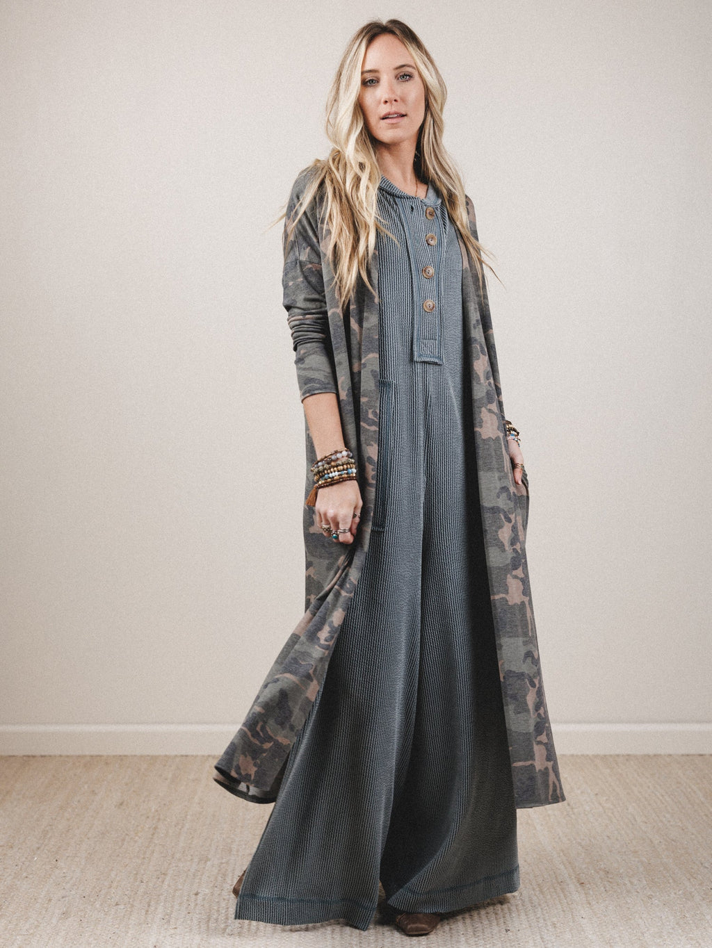 The Nest Essential Camo Cardigan - Olive Charcoal