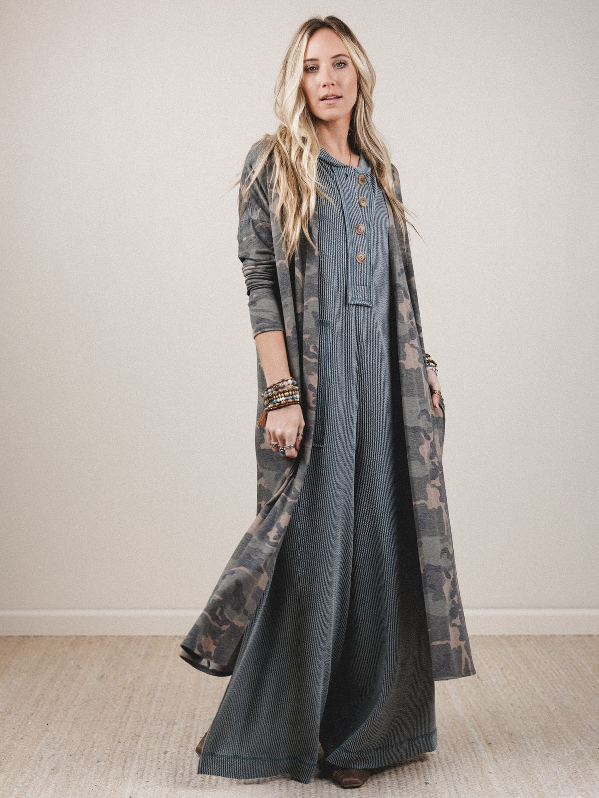The Nest Essential Camo Cardigan - Olive Charcoal