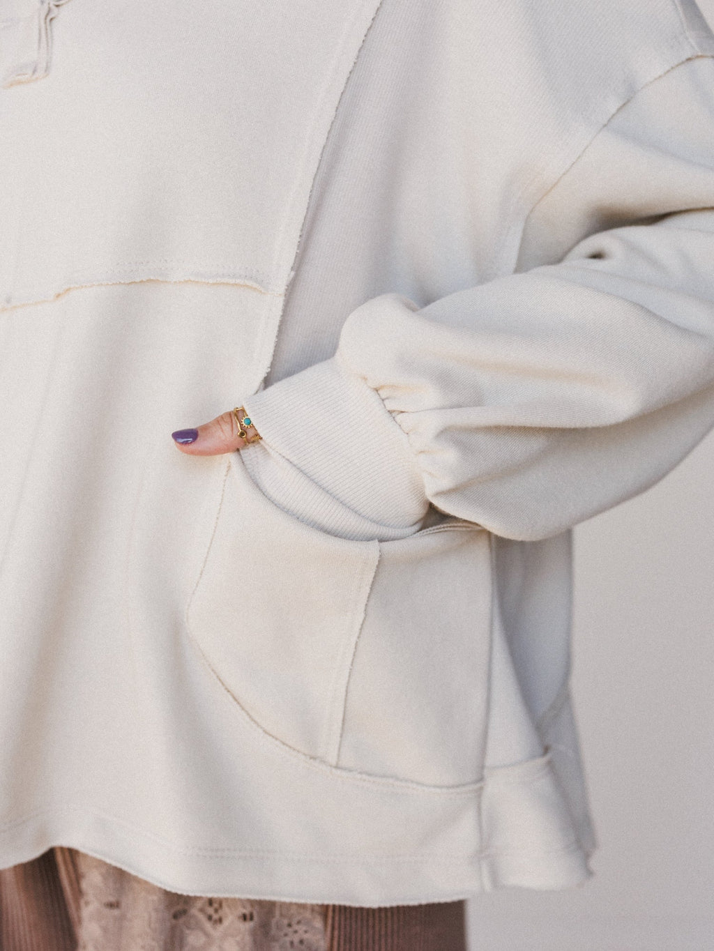 The Nest Karli Knit Pocket Top - Beige