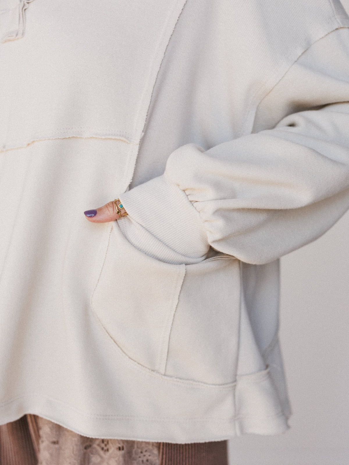 The Nest Karli Knit Pocket Top - Beige