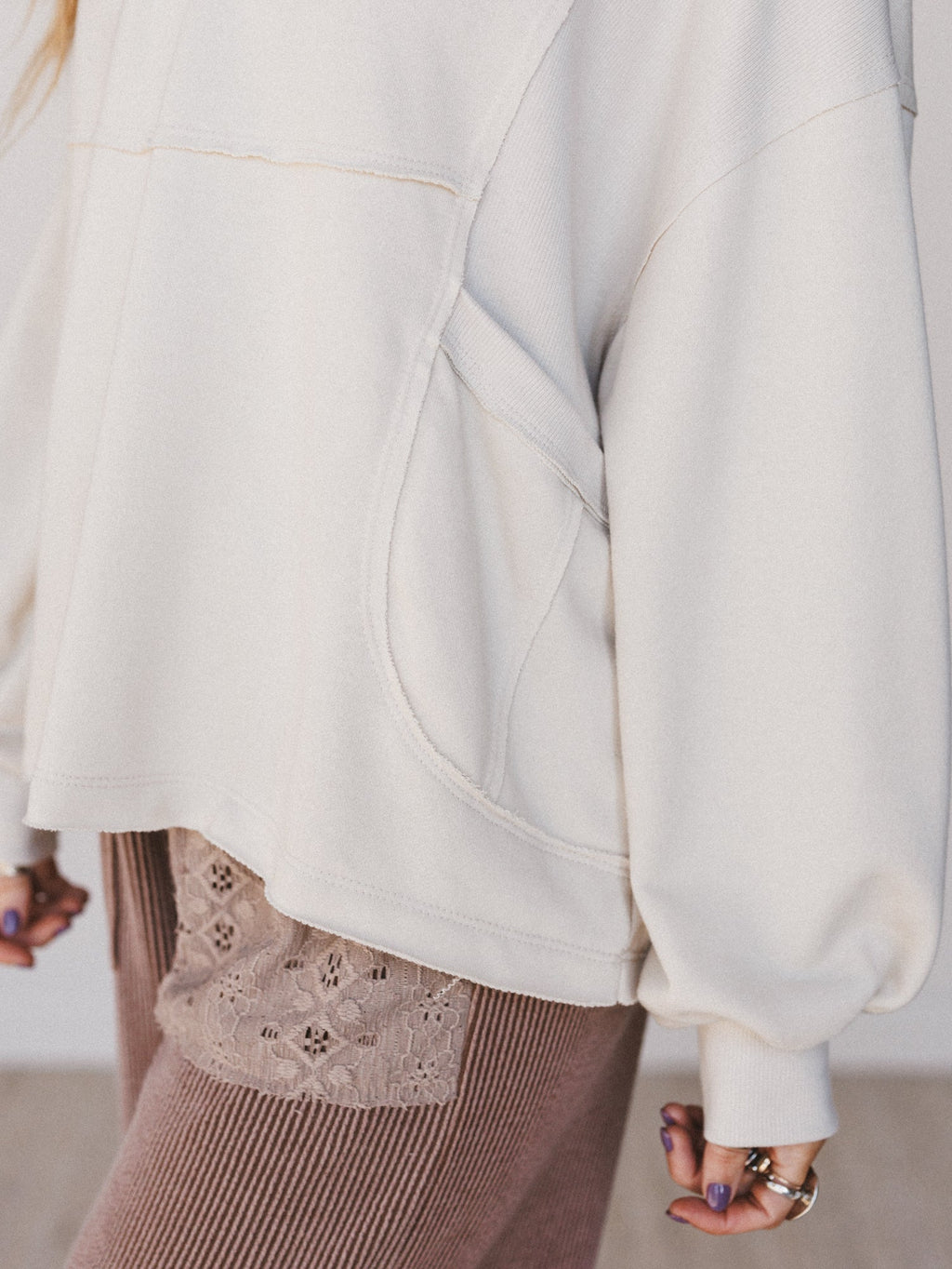 The Nest Karli Knit Pocket Top - Beige