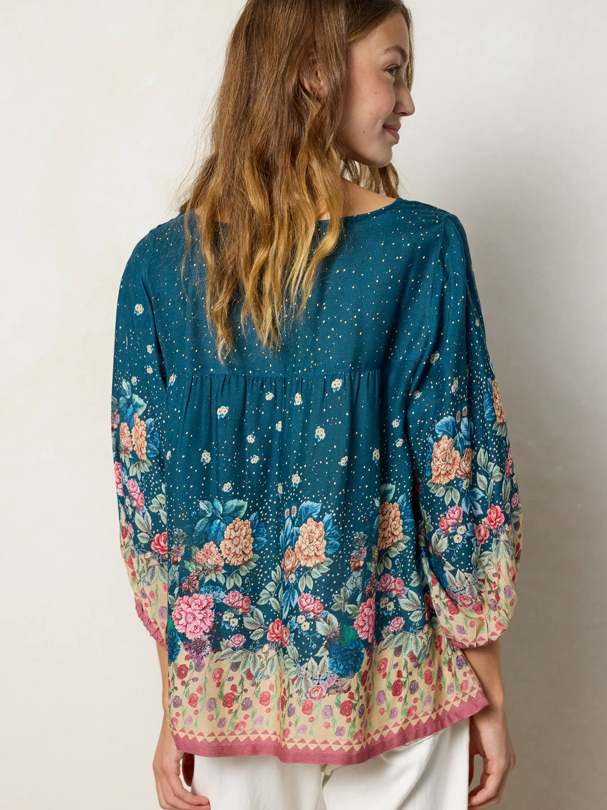 Maribel Top - Dark Teal Carnations