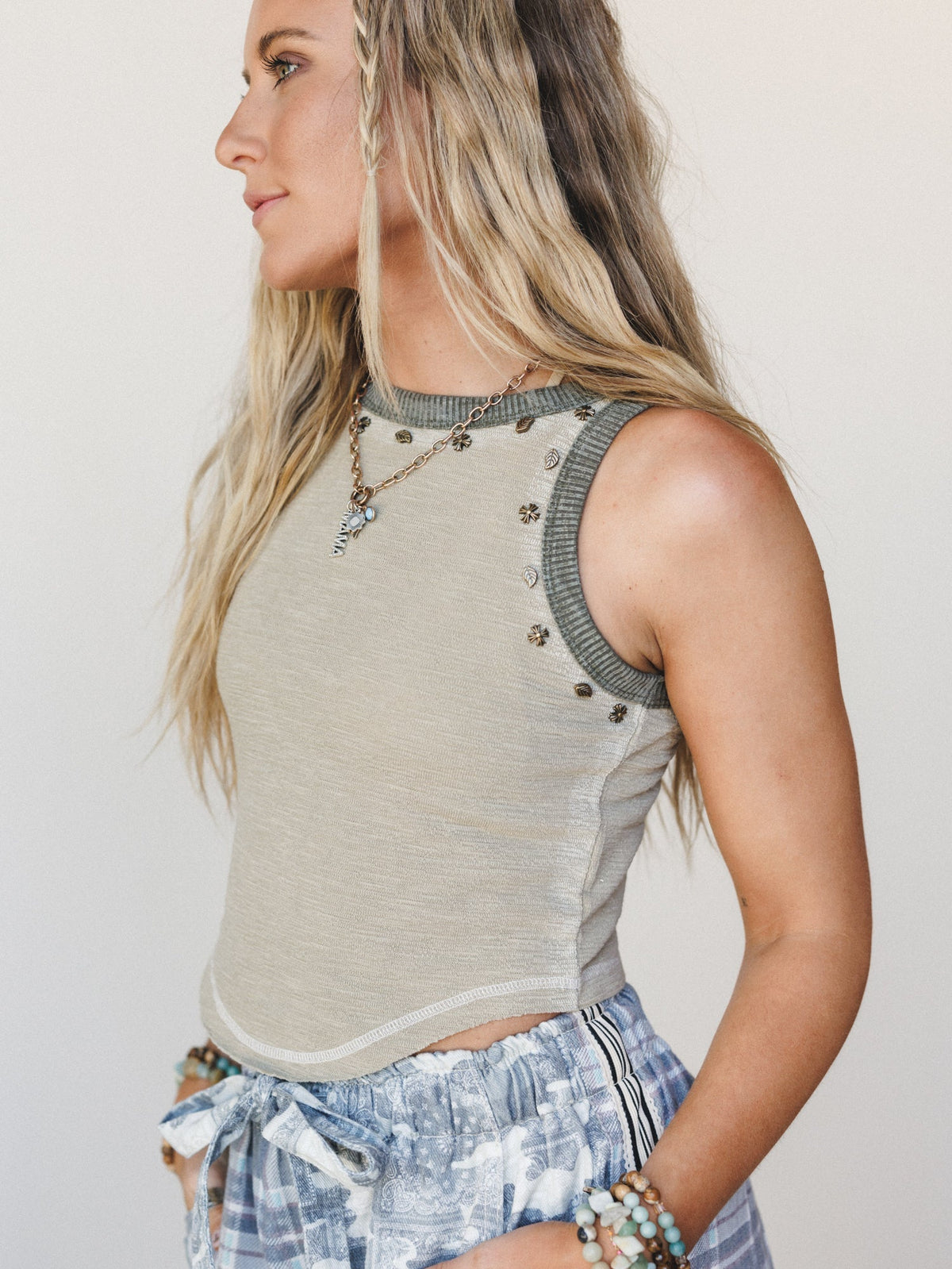 Venus Studded Tank - Olive