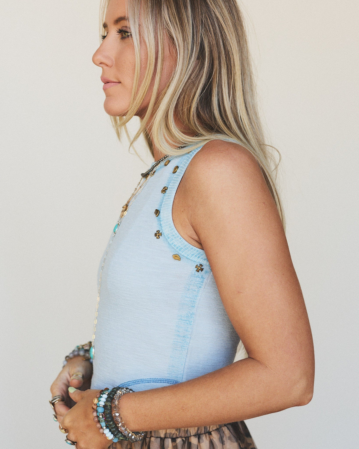 Venus Studded Tank - Powder Blue