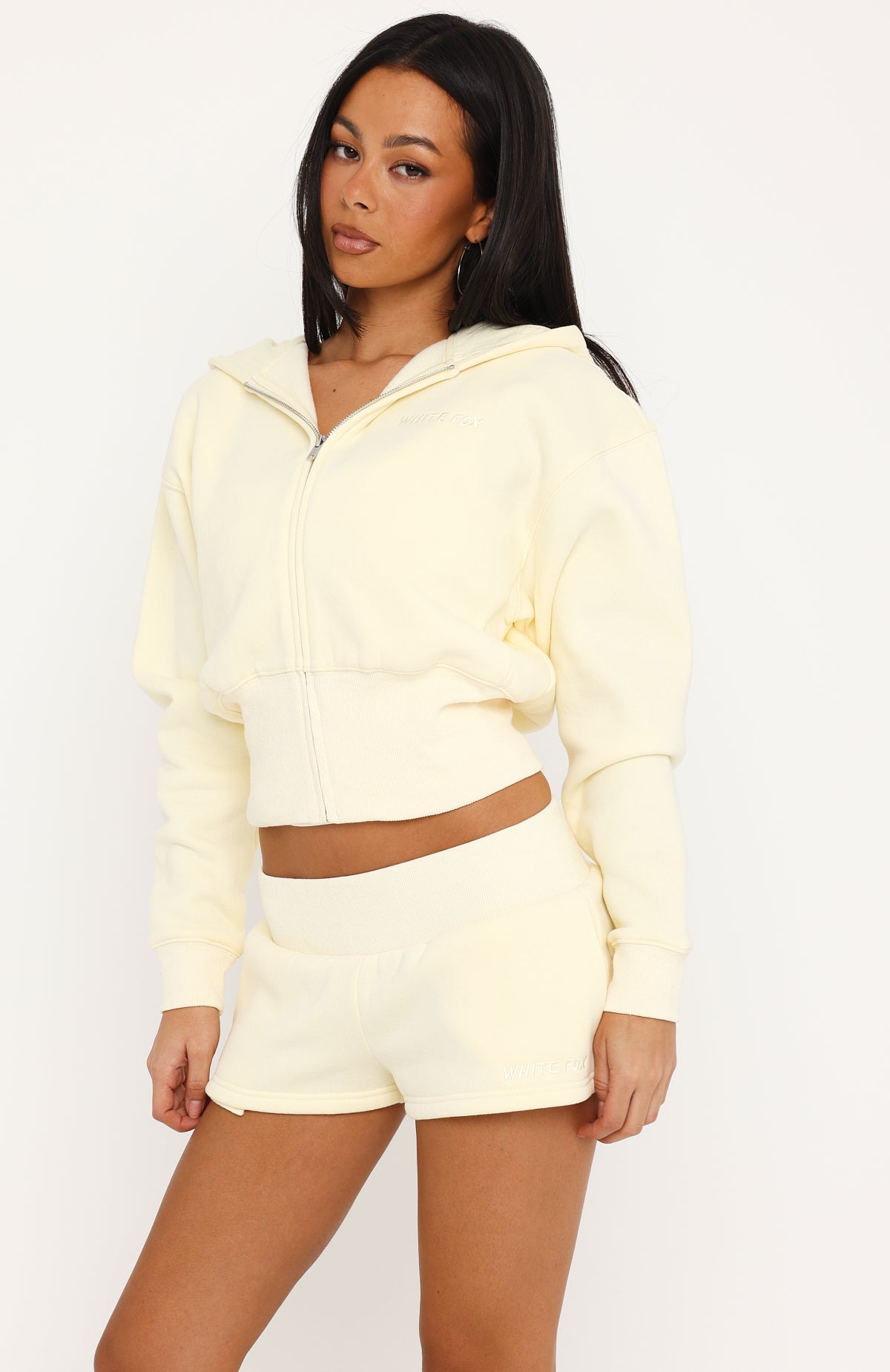 Come A Long Way Cinched Zip Front Hoodie Lemon