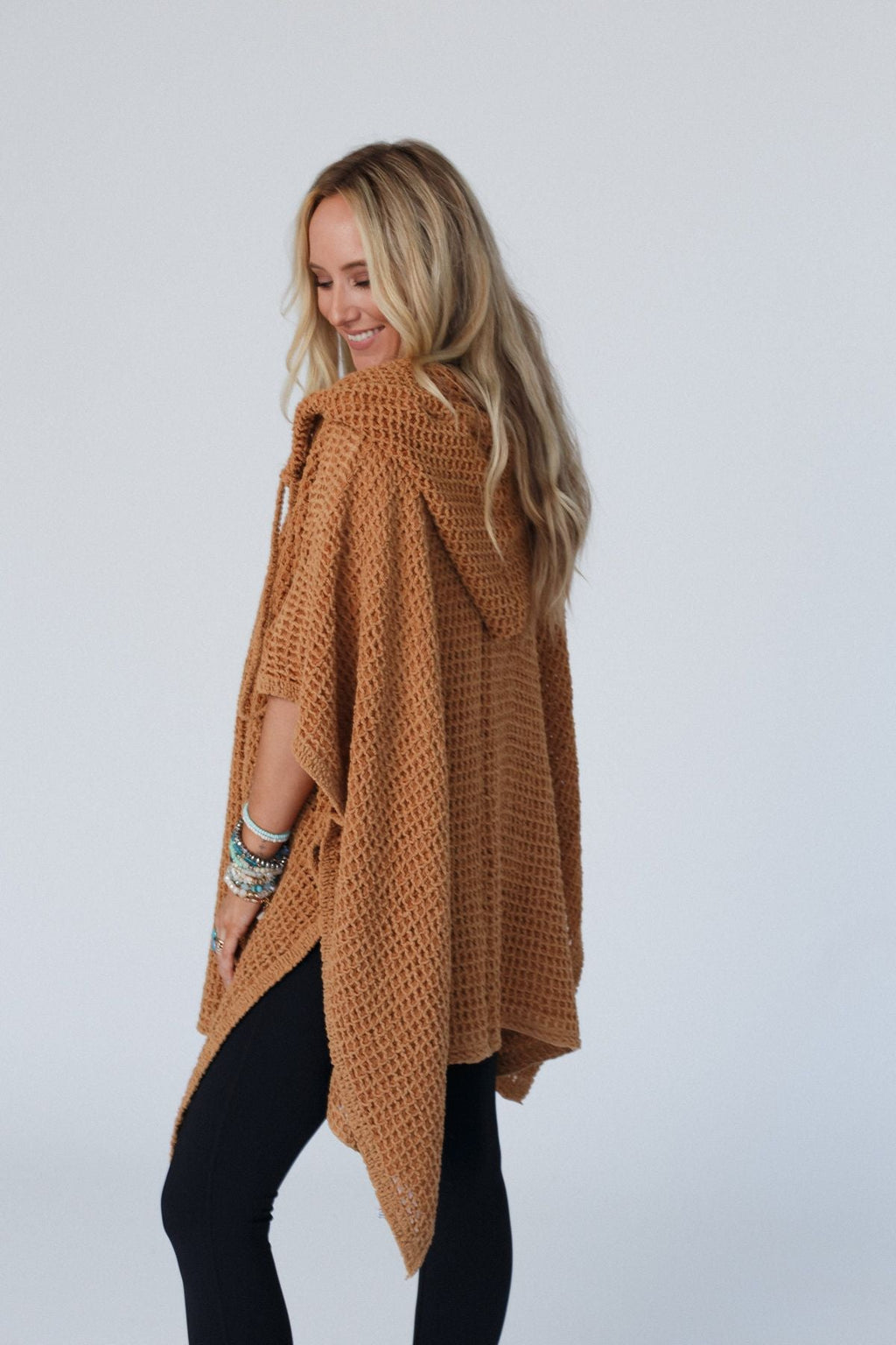 By The River Hooded Waffle Ruana - Camel