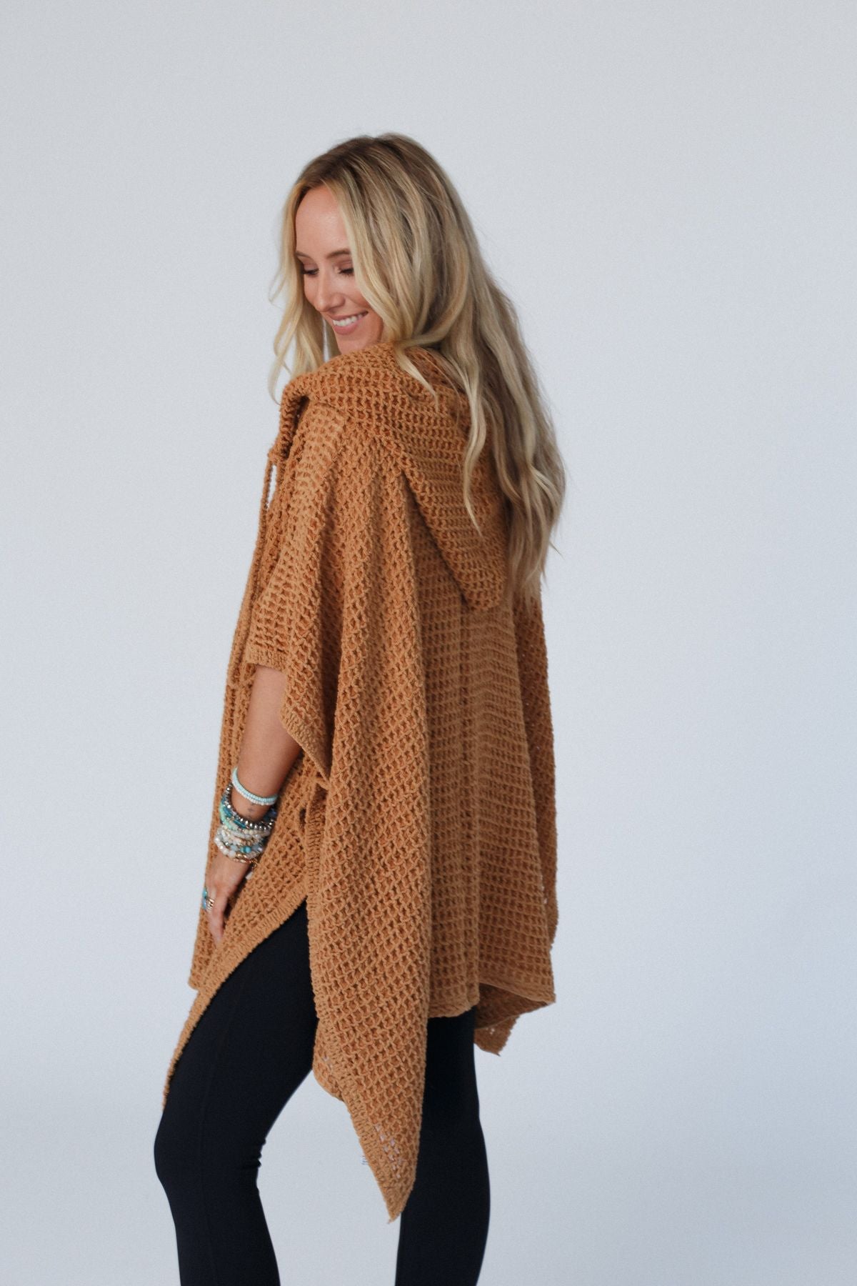 By The River Hooded Waffle Ruana - Camel